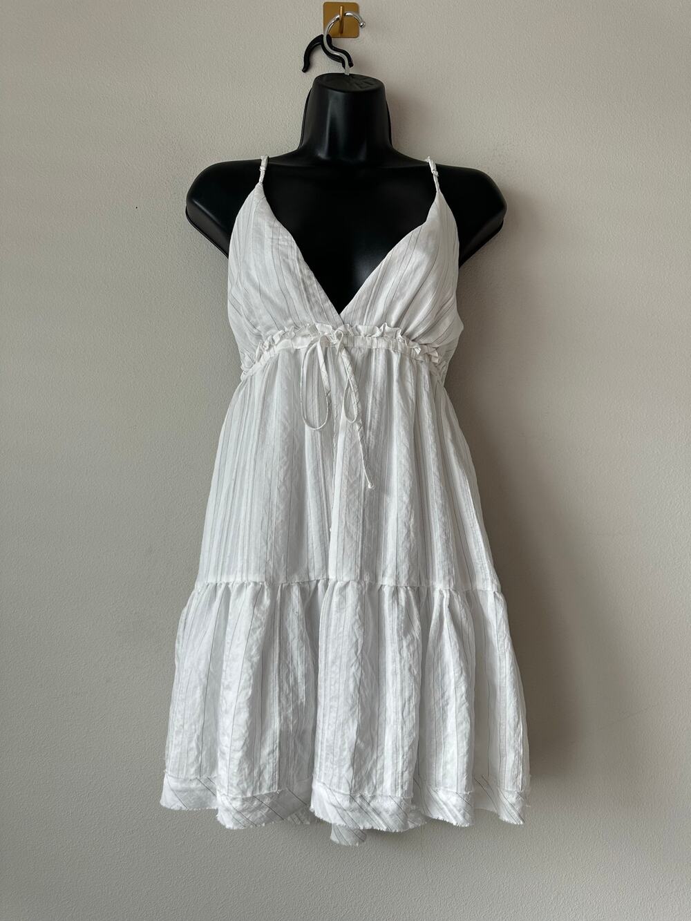 Y2K White Babydoll Tunic Top Open Back Tie Boho Romantic Fairycore M